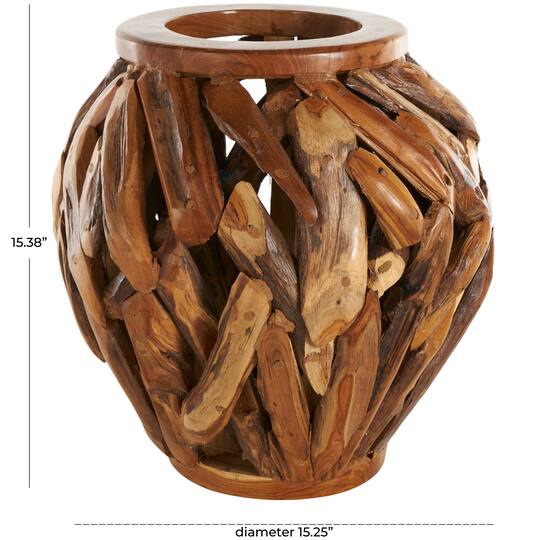 15.5" Brown Teak Wood Handmade Live Edge Tree Branch Vase